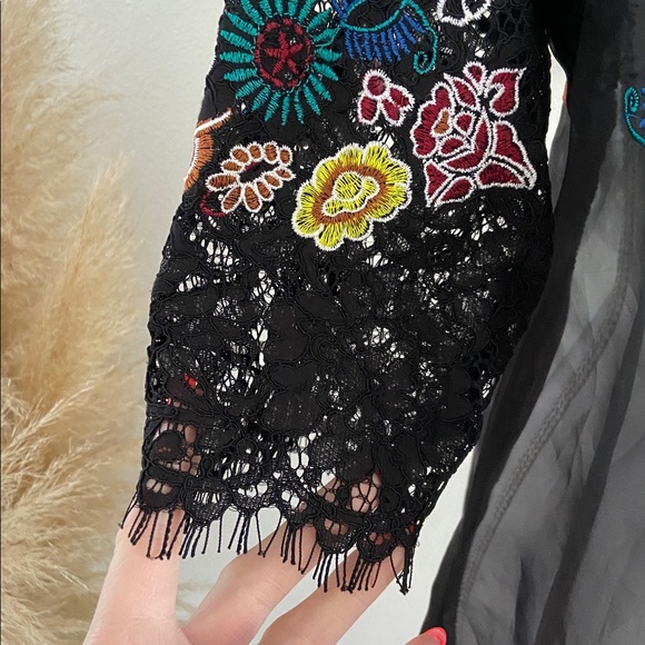 Beautiful black organza overlay babydoll sheer dress embroidered lace butterfly - Picture 4 of 16